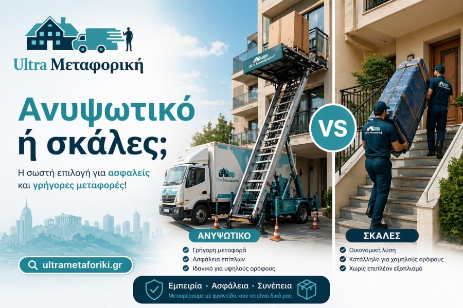 ανυψωτικό μηχάνημα μετακόμισης σε πολυκατοικία Αθήνα