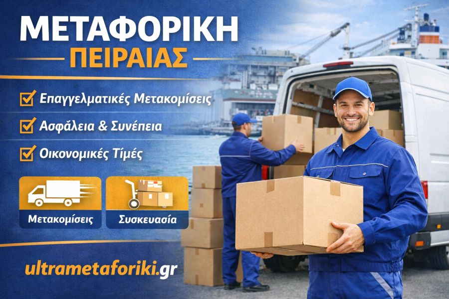 Μεταφορική Πειραιάς φορτηγό μετακόμισης σε αστική περιοχή