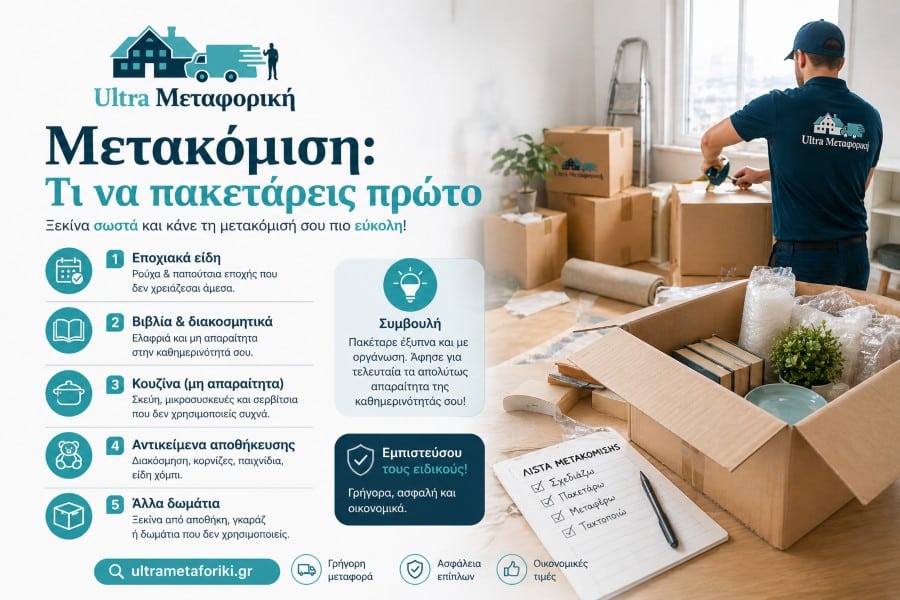 μετακόμιση πακετάρισμα πρώτα αντικείμενα σε κούτες