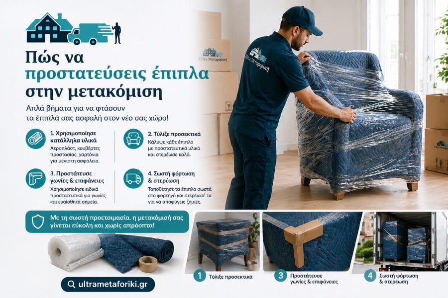 προστασία επίπλων στη μετακόμιση με επαγγελματική συσκευασία
